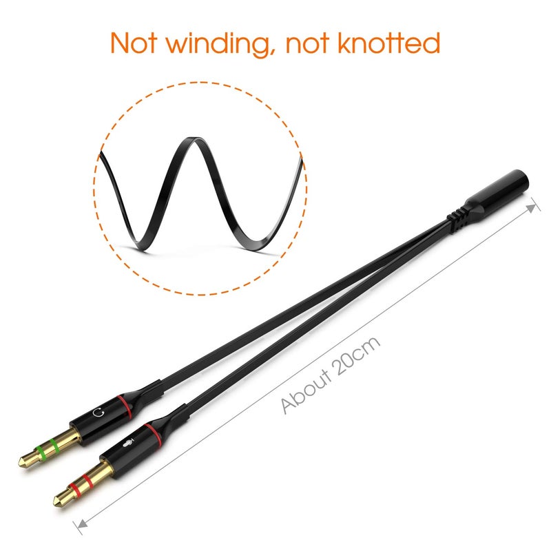 Maeline Headphone Splitter Adapter, 3.5mm Mic Cable for Computer, Headset 3.5mm Female to 2 Dual Male Microphone Audio Stereo Jack Earphones Port to Gaming Speaker PC - Image 3